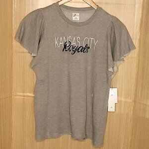 GIII For Her Kansas City Royals MLB Grey Blue Sequin Flutter Sleeve Top Large